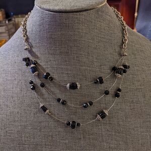 Black acrylic layered wire bead necklace nice link chain